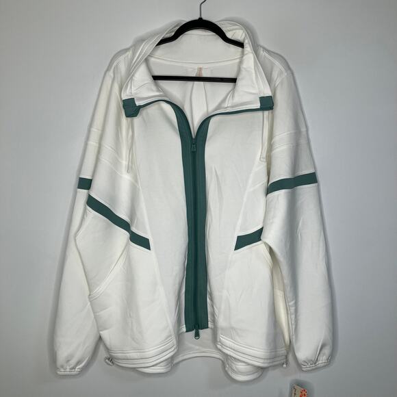 NWT FREE PEOPLE MOVEMENT Right On Track Zip Up Jacket Whit Green Large - Picture 2 of 5